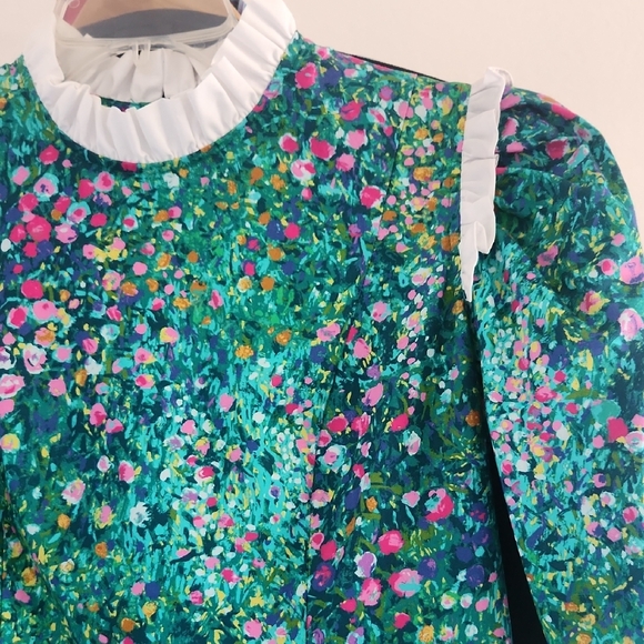 Batsheva Green Puff Sleeve Sundress with Mock Neck - Picture 5 of 6